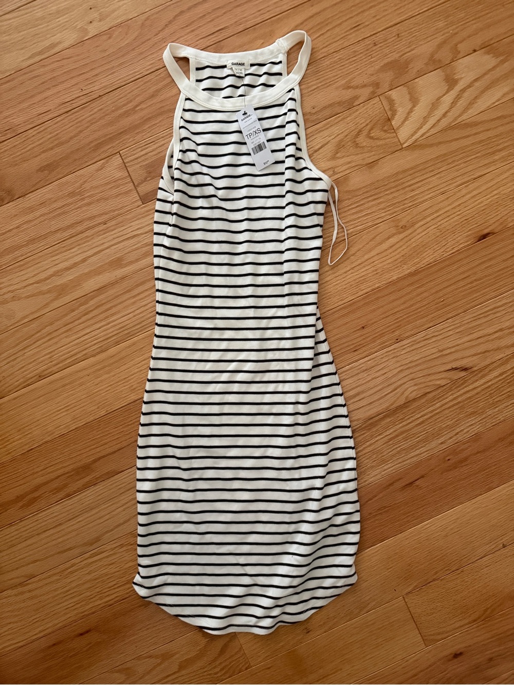 GARAGE White & Black Striped Halter Midi Dress